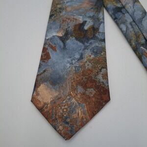 Vintage Italian All Silk Hand Made Necktie Abstract Earthy Watercolor Marbled